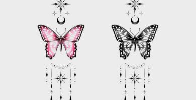 146 Tatuaje Bocetos Dibujos Plantillas de MARIPOSAS rosa y negra con adronos estrella luna