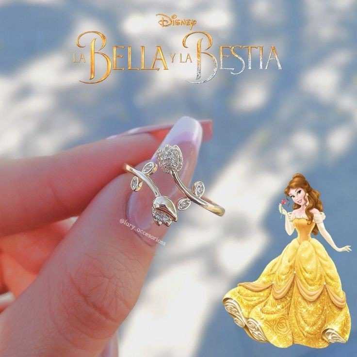 176 JOYAS DISNEY Anillo inspirado en la princesa Bella de oro y pedreria
