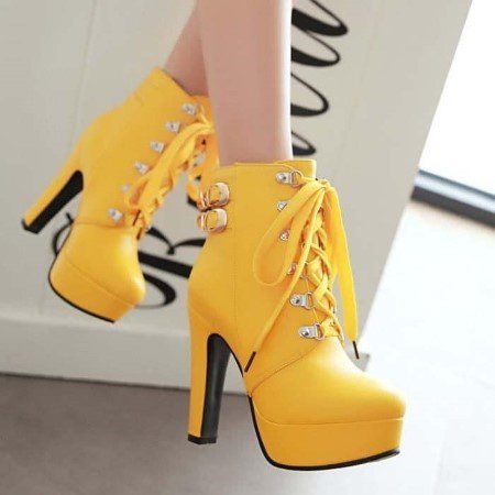 305 Botines mujer acordonados color amarillo chillon y tacones finos altos 305 Botines mujer acordonados color amarillo chillon y tacones finos altos