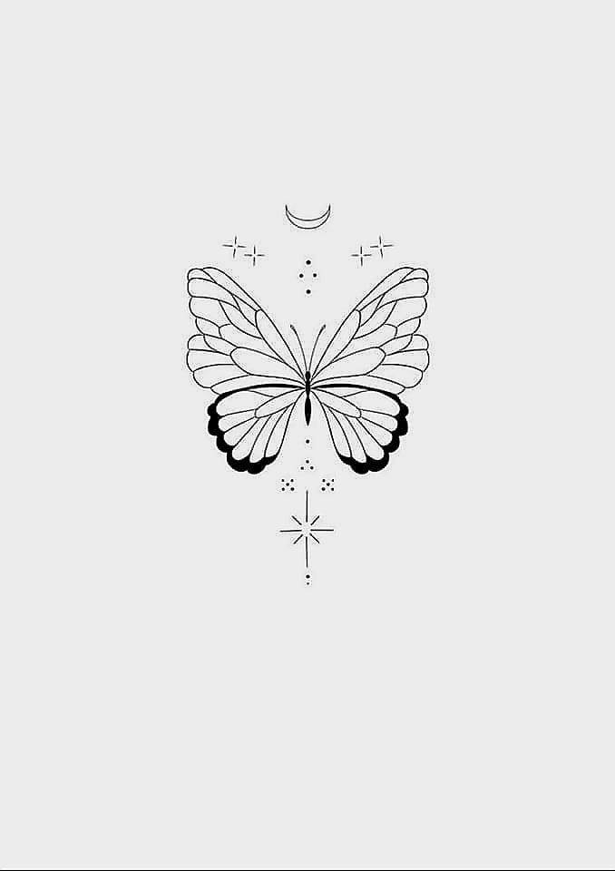 53 Tattoo Sketches Drawings Templates of simple geometric BUTTERFLIES with star and moon