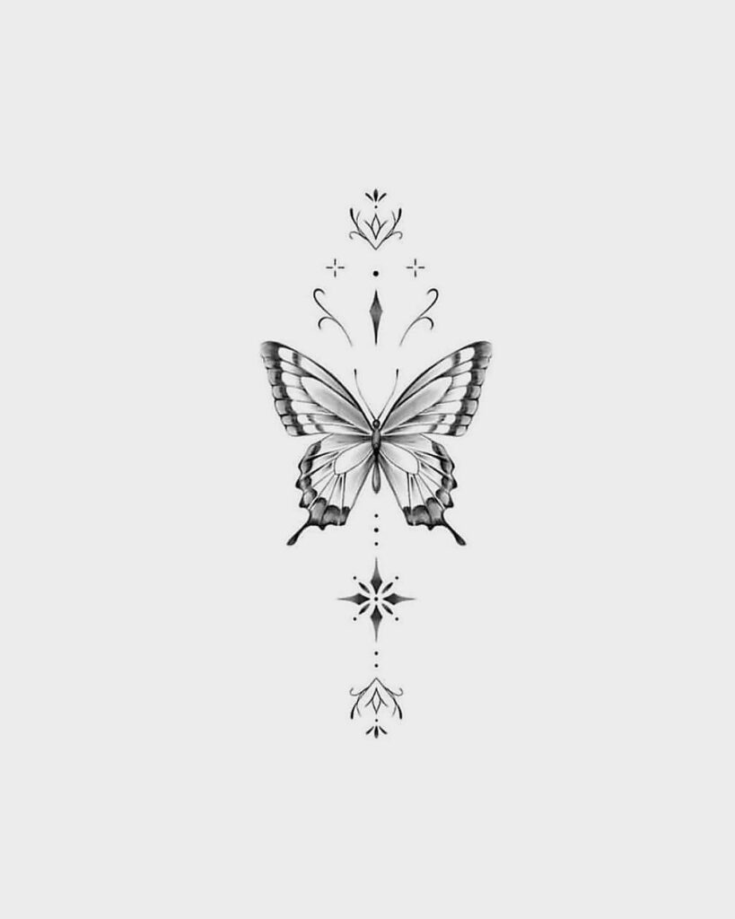 58 Tattoo-Skizzen-Zeichnungsvorlagen von SCHMETTERLINGEN mit Blumenornamenten