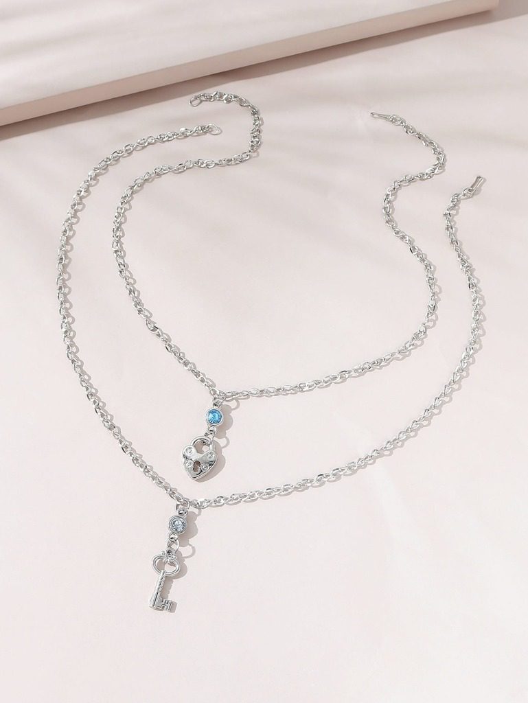 14 Halsketten für Paare aus Silber mit kleinem Schloss bzw. Schlüsselanhänger