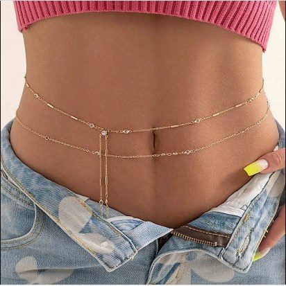 2 Body Chains belly jewel with fine double chain and small inlaid stones