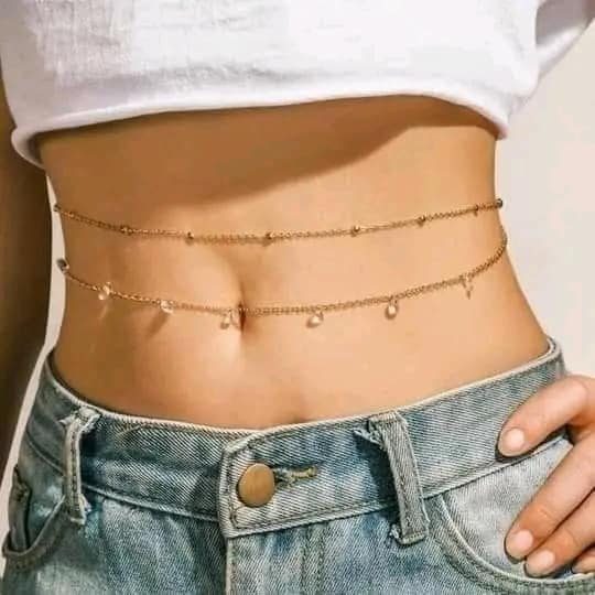 8 Body Chains belly jewel with fine double chain and small dangling charms
