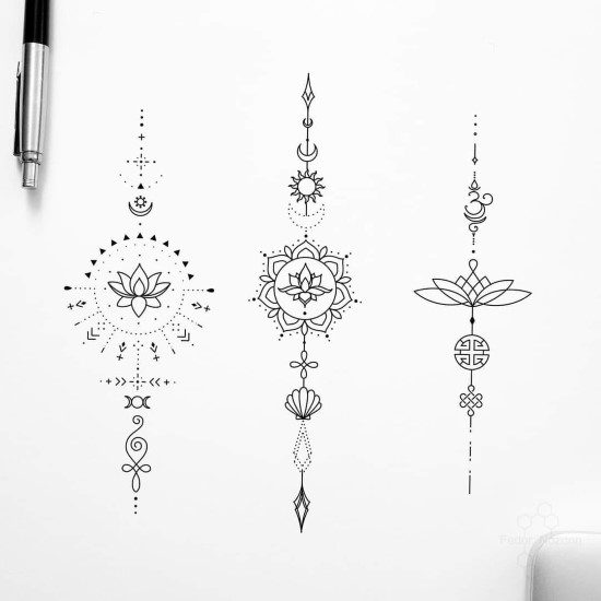 88 Tattoo-Ideen Gravur von Lotusblüten und geometrischen Figuren
