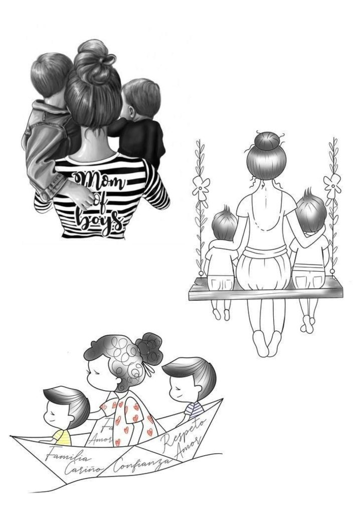 112 Zarte Tattoos von Mutter und Tochter Collage Mutter auf dem Rücken mit zwei beladenen Kindern Mutter sitzt auf einer Schaukel mit zwei Mädchen auf jeder Seite und Mutter in einem kleinen Boot mit zwei Kindern