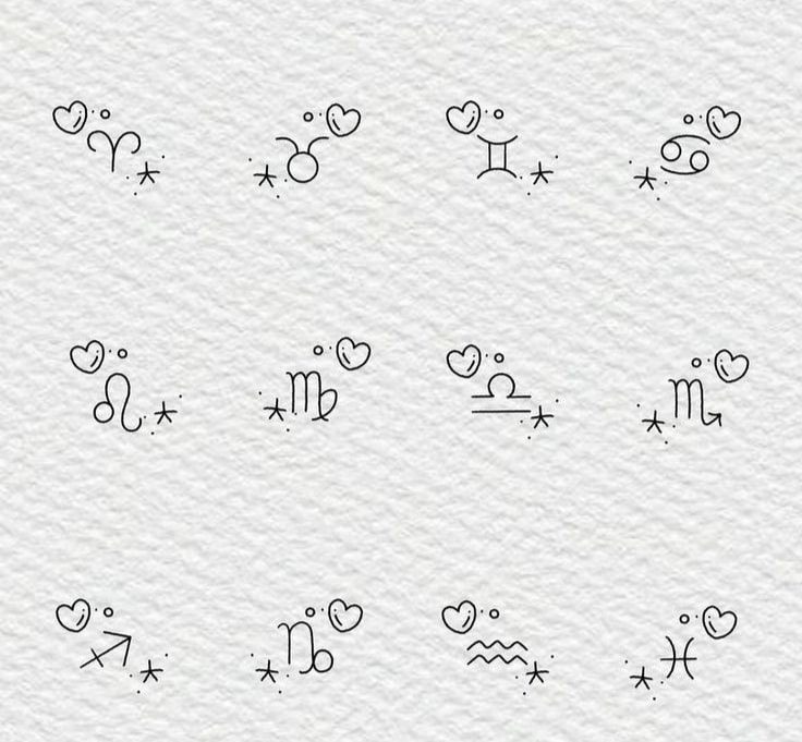 123 Small Tattoos Templates signs of the Zodiac with stars and hearts