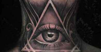 21 Tattoo on the neck in men spiritual tattoo of an eye in a triangle