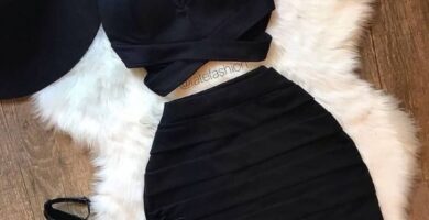 368 Outfits de color negro para verano conjunto de falda top y sandalias