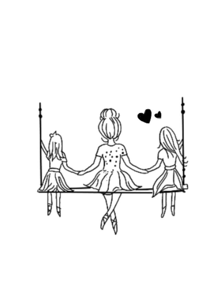 44 Delicate Tattoos of Mother and Daughter mother on her back with 2 girls on a swing holding hands with hearts around