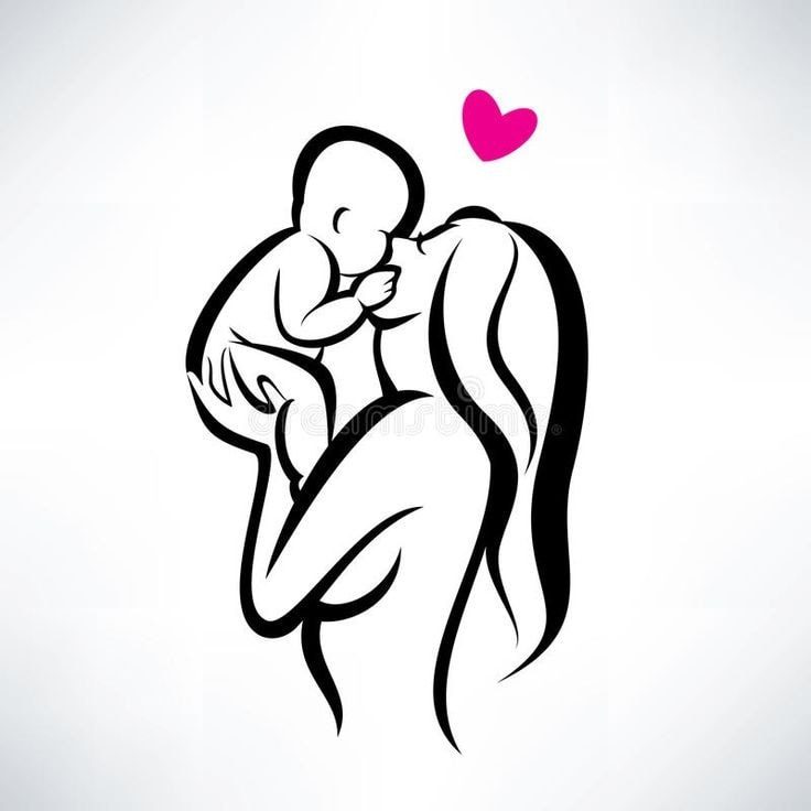 61 Delicados Tatuajes de Madre e Hija siluesta de madre alzando bebe en sus brazos y dandole un beso con corazon fucsia encima