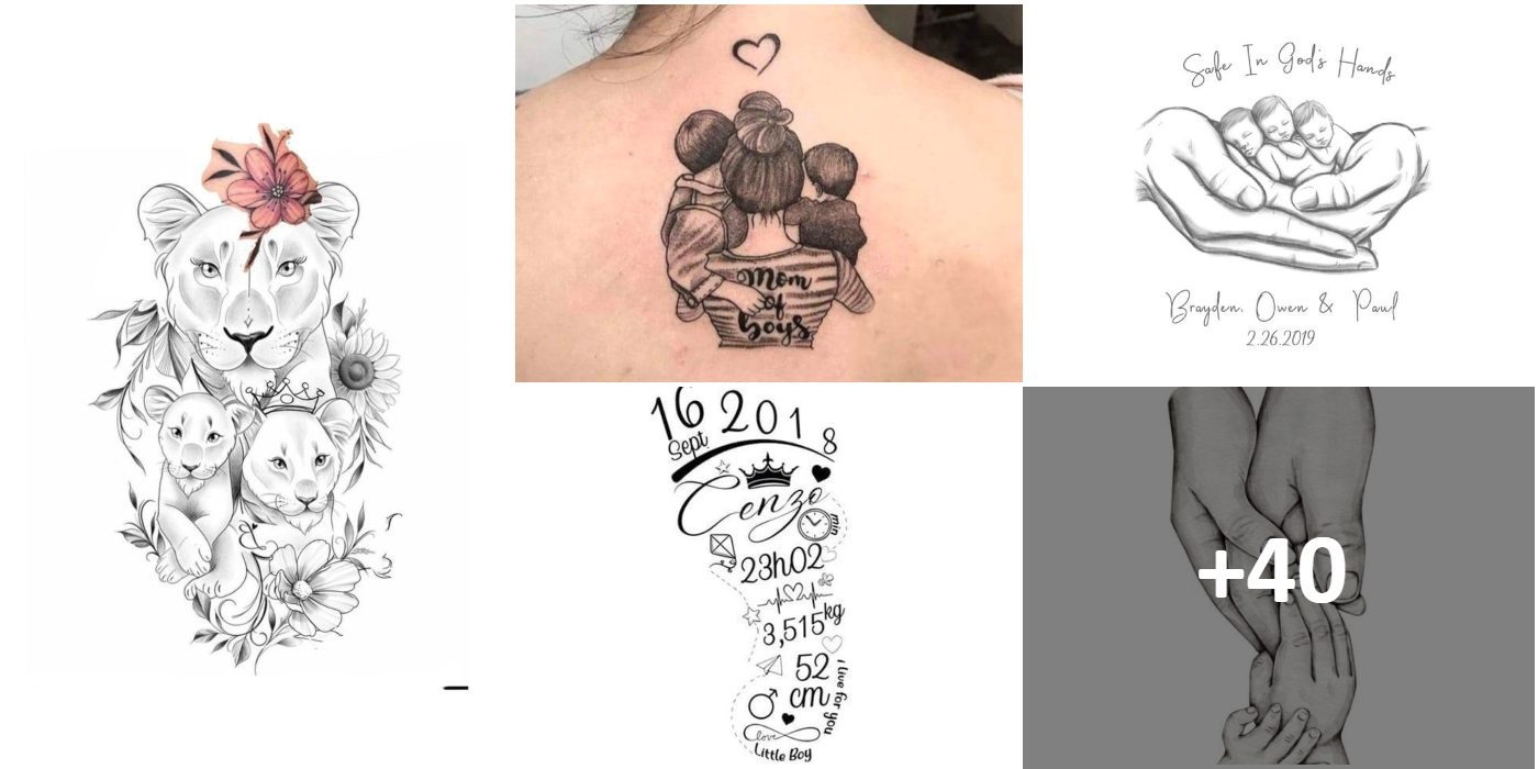 Colagem de tatuagens delicadas de mãe e filha