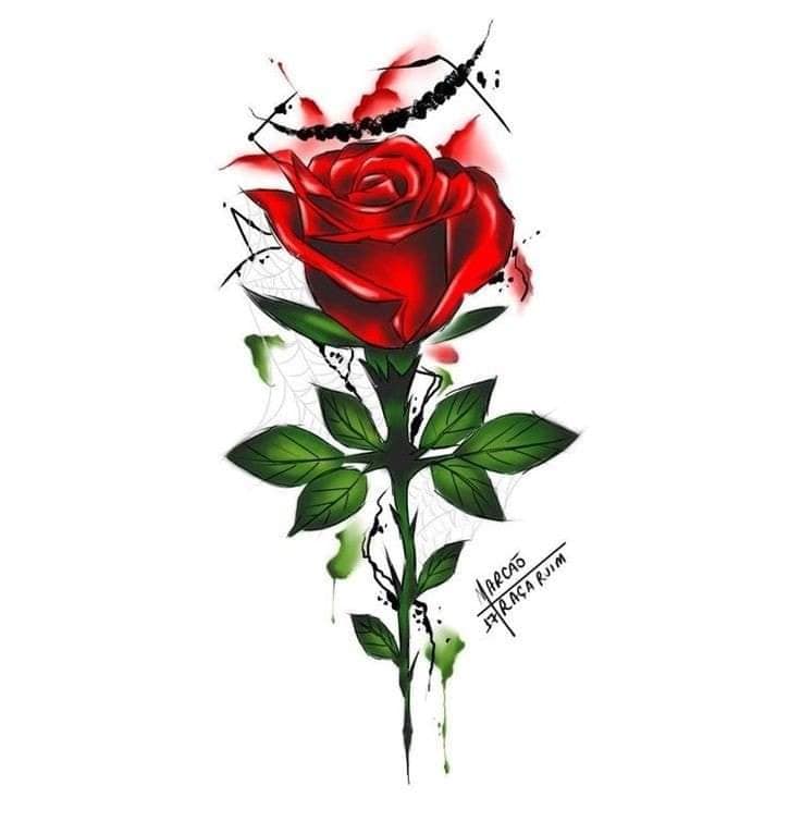30 modèles de croquis de tatouage de roses rouges avec des dessins verts et de toile d'araignée en noir