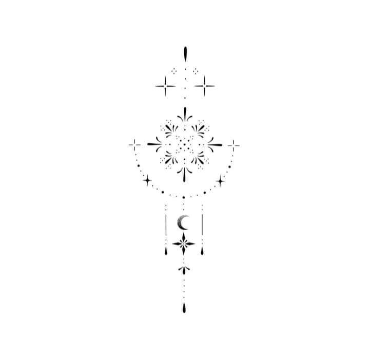 10 Fine Line Tattoos drawing of ornaments stars points moon