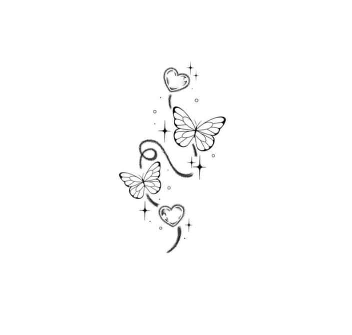 18 tatuagens de linha fina estrelas de borboleta de coração e linha de caminho