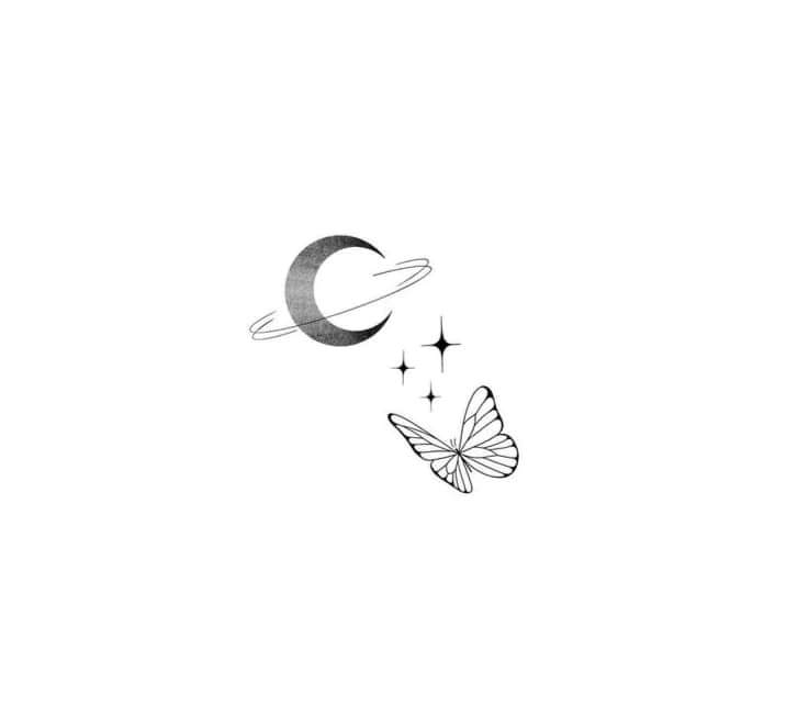 20 tatouages Fine Line lune ombragée avec papillon et étoiles