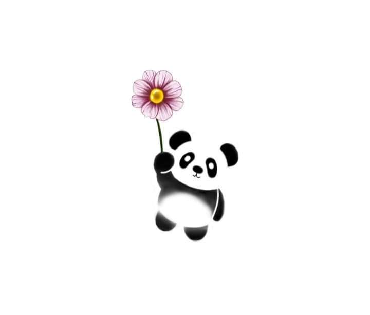 23 tatouages Fine Line Panda Bear avec fleur violette et jaune