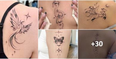 Tatuaggi estetici neri a linea sottile collage