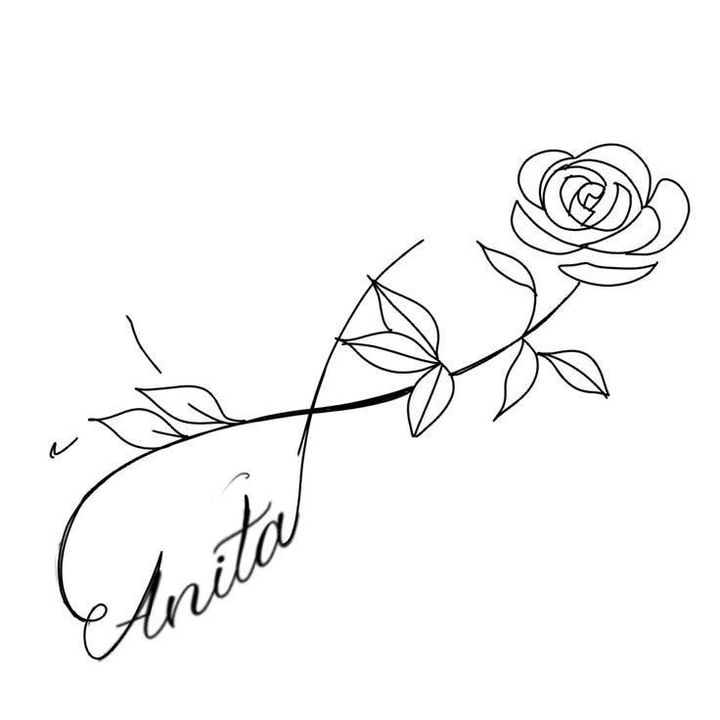 19 Infinity-Tattoos mit Namen, Initialen, Wörtern Anita mit Rose und Blättern