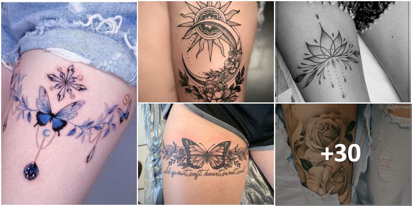 Collage Zarte Oberschenkel-Tattoos für Frauen (1)