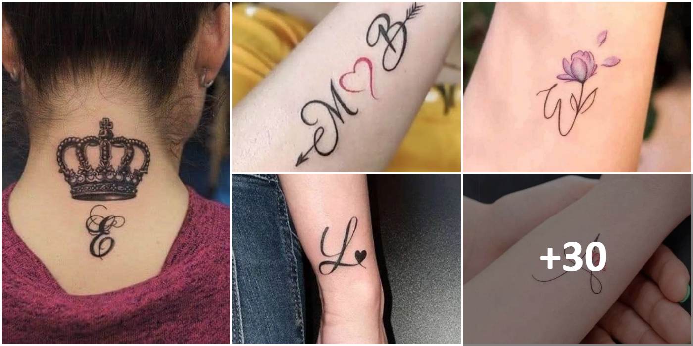 Tatuaggi collage di iniziali con cuori