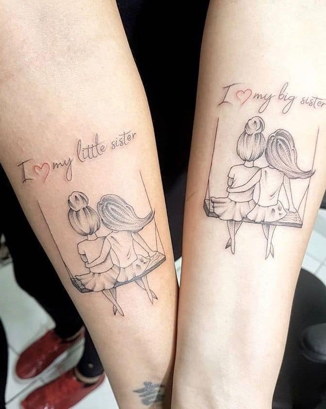 14 Originales tatuajes de mejores amigas niñas en hamaca con inscripcion para hermanas