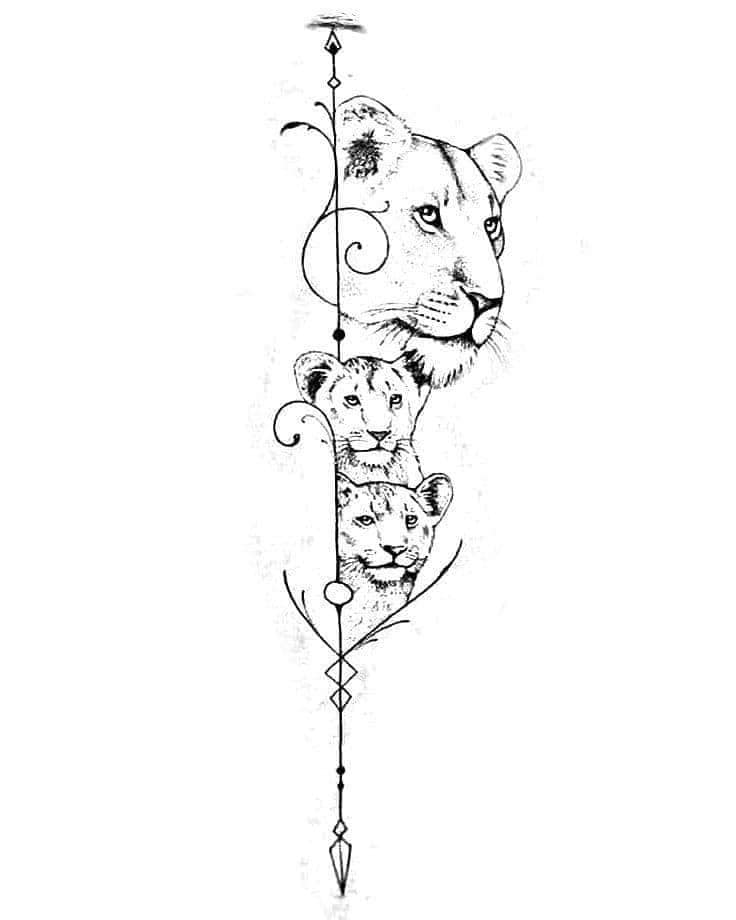 44 bonitos tatuajes para mujeres leona con sus dos cachorros flocha adornos