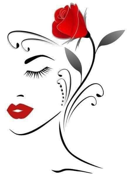 58 bonitos tatuajes para mujeres contorno de rostro de mujer con rosa roja y labios rojos