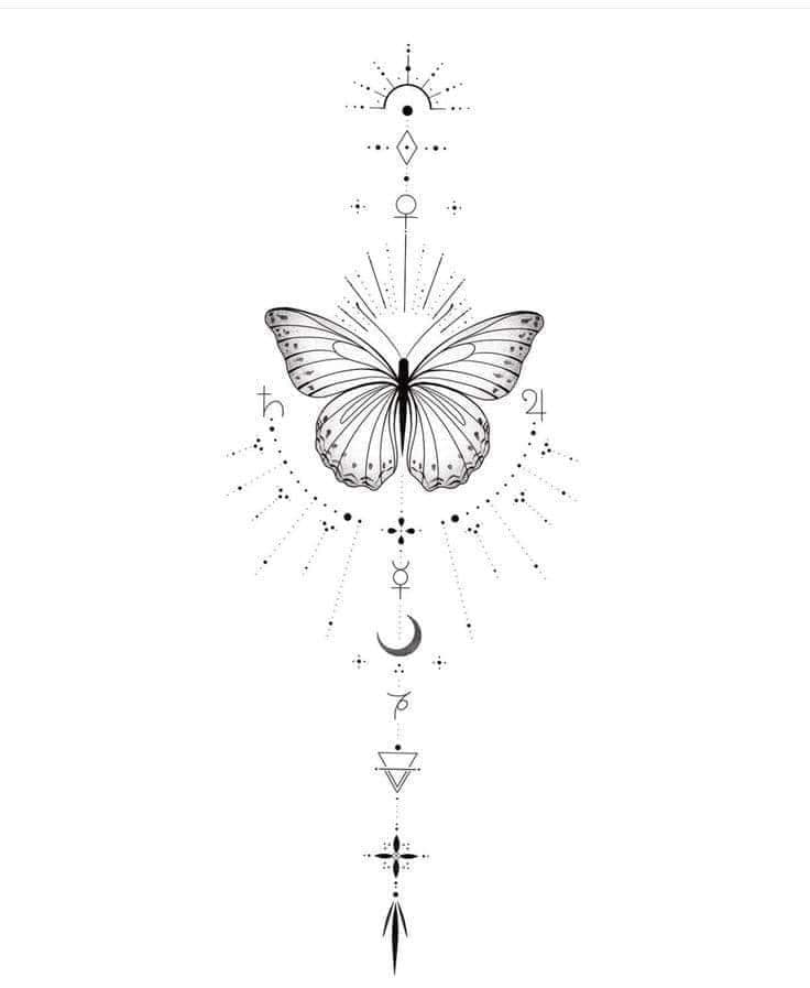 60 bonitos tatuajes para mujeres mariposa al centro luna longitudinal con puntos y adornos