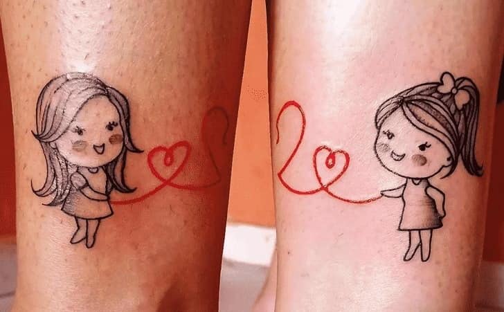 9997 Originales tatuajes de mejores amigas tatuajes en pantorrilla niñas unidas por lazo rojo de corazon