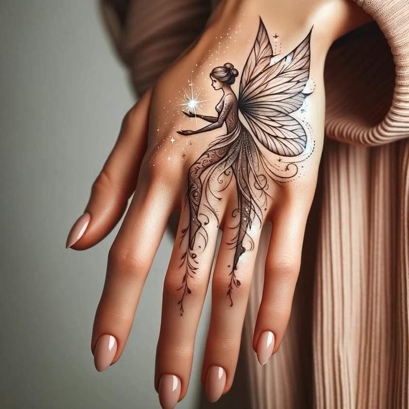 25 Tatuajes de Hadas Hechos con IA en mano y dedos con una estrella en la mano