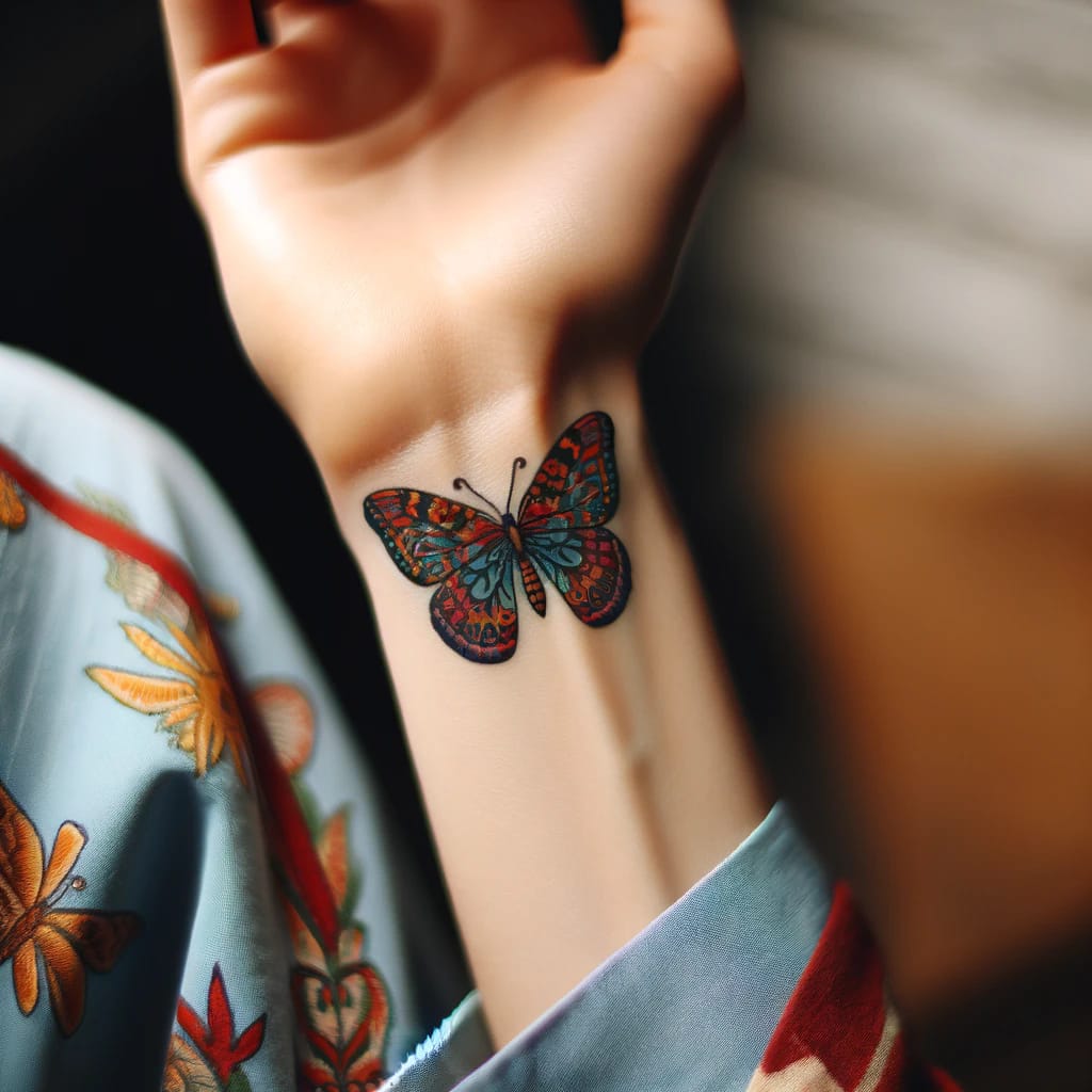 40 Tattoos IA Mariposa en muñeva roja y azul