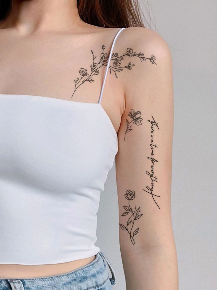5 TOP 5 Tatuajes Elegantes Negros delicadas ramitas y florcitas y inscripcion en el brazo