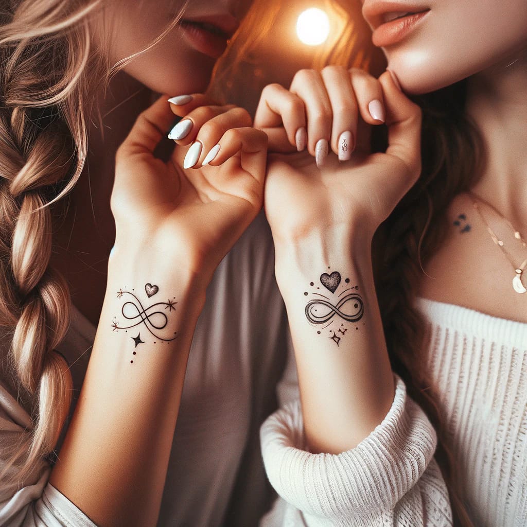 90 Tattoos IA para hacersecon una amiga o hermana original en muñeca con infinito corazones y estrellas