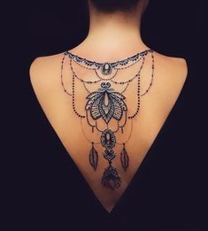 Femenino Tatuajes en la Espalda Adornos indios con plumas flor de loto y colgantes