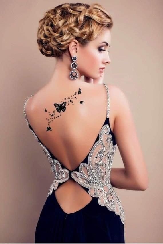 Femenino Tatuajes en la Espalda Altamariposas negras con estrellas