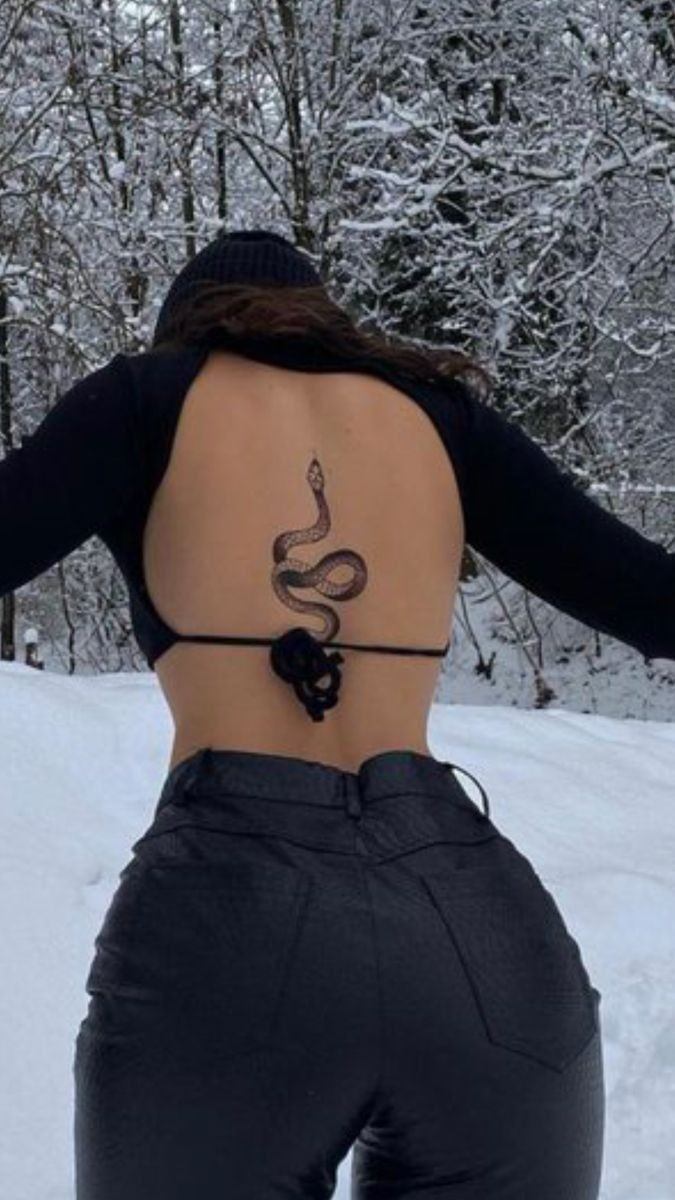 Femenino Tatuajes en la Espalda Columna Serpiente enroscada