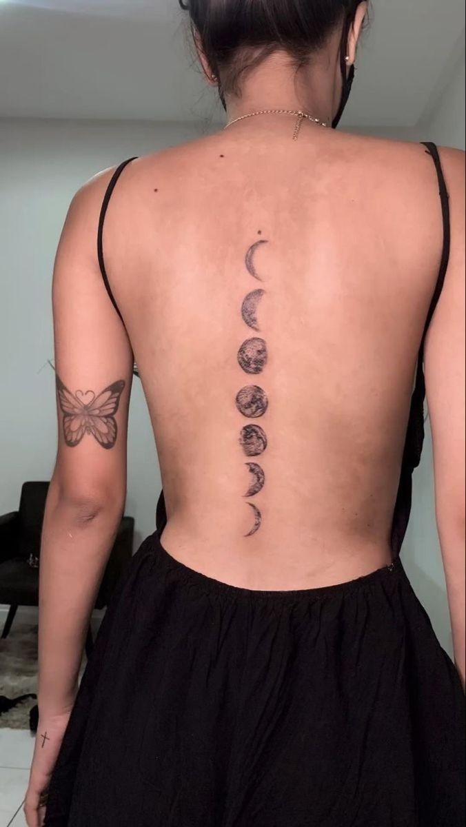 Femenino Tatuajes en la Espalda Fases Lunares completas 7 periodos
