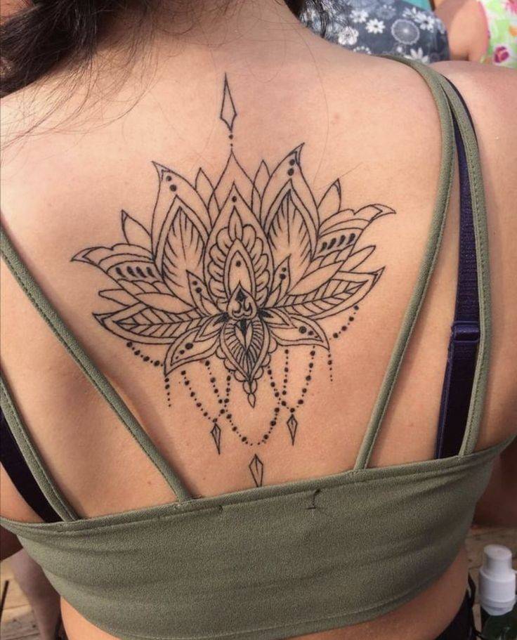 Femenino Tatuajes en la Espalda Flor de loto en negro