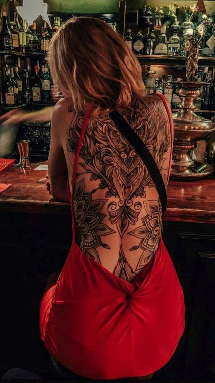 Femenino Tatuajes en la Espalda Obra de Arte abstracta flor lotos en toda la espalda en negro