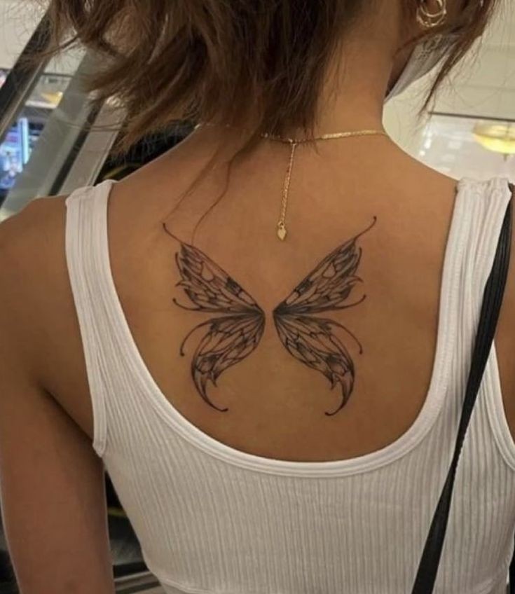 Femenino Tatuajes en la Espalda Pequeñas alas negras