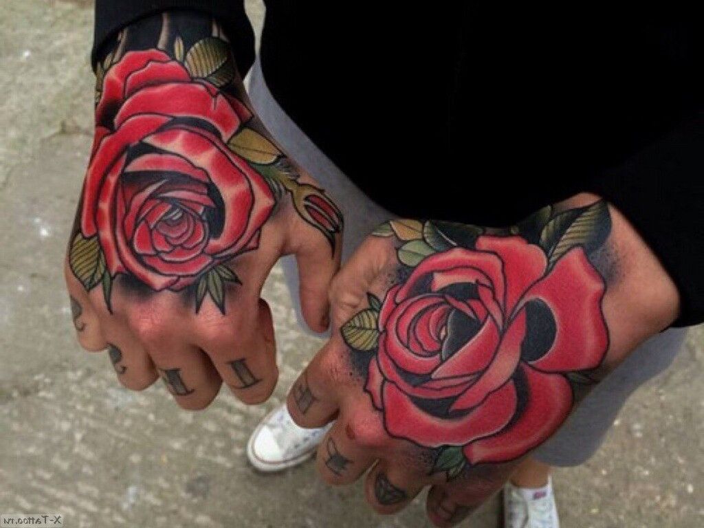 Tattoo rose tattoo on both hands