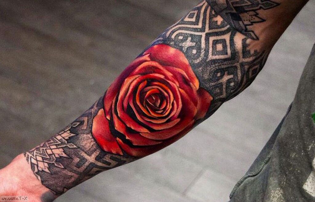 red rose on forearm