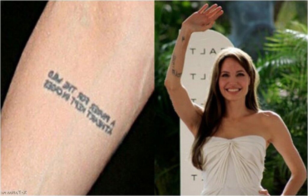 2 lines on the forearm Tattoos Jolie Angelina