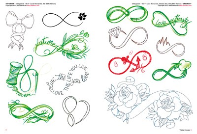 Schizzi e modelli di tatuaggi Infinity Scimmia Cane Zampe Filo Ancoraggio Cuore Diamante Lettere Rose e parole