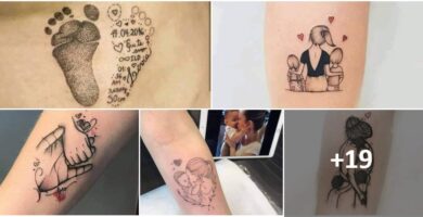 COLAGEM DE Tatuagens de Mães para Filhos. 23 ideias para a pele e o coração