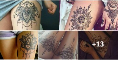 LOTUS FLOWER COLLAGE ON WOMAN'S THIGH