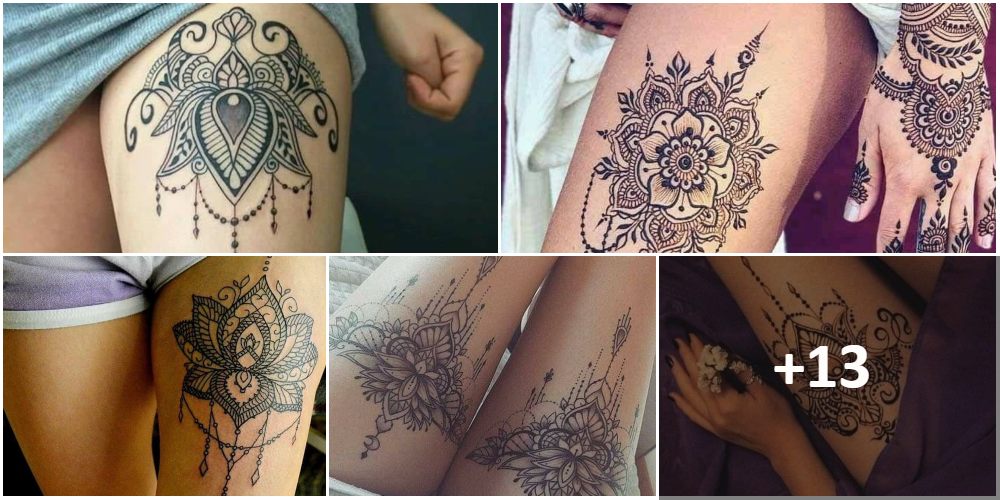 LOTUS FLOWER COLLAGE ON WOMAN'S THIGH