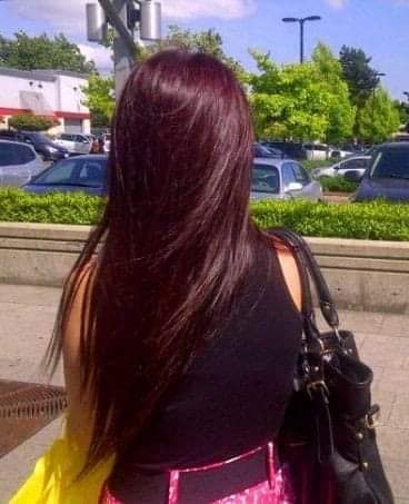 Straight wine red hair almost to the waist