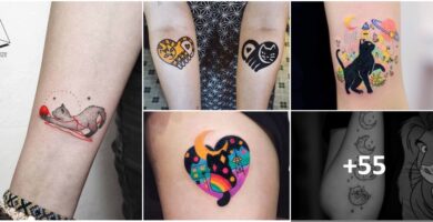 Collage di bellissimi tatuaggi di gatti